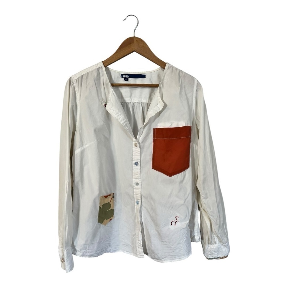 Atelier & Repairs Women's Button Up Shirt Blouse Size Small Patch Pockets